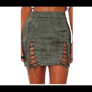 NWOT Olive Green Suede Skirt